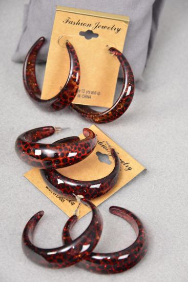 Earrings Poly Hoop Cheetah Print / 12 pair = Dozen  Post , Size - 1.75" Wide , Earring Card & OPP Bag & UPC Code