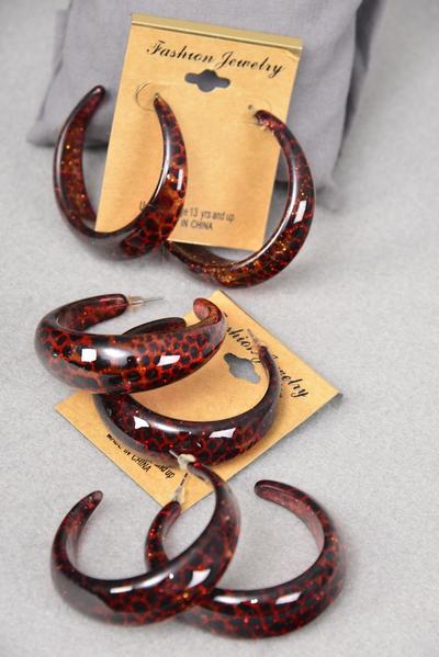 Earrings Poly Hoop Cheetah Print / 12 pair = Dozen  Post , Size - 1.75" Wide , Earring Card & OPP Bag & UPC Code