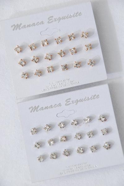 Earrings 9 pair Clear Rhinestone Studs / 12 card = Dozen Post , Earring Card & Opp Bag & UPC Code , 9 pair per Card ,12 Card = Dozen , Choose Finish