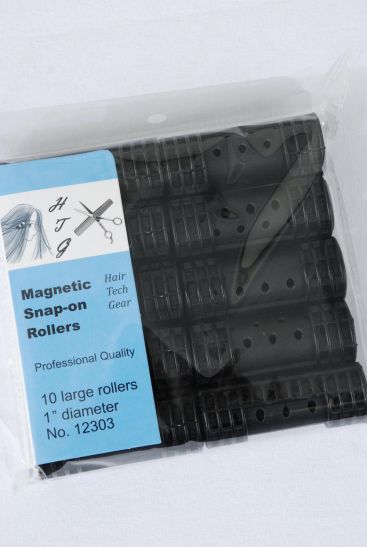 Magnetic Snap On Rollers 10 ct Large Black / 12 Bag = Pack  Black , Large Size - 1" Dia Wide , Individual OPP Bag & UPC Code , 10 pcs per Bag , 12 Bag = Pack 