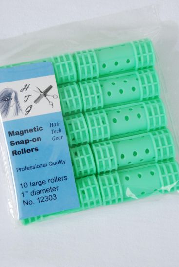 Magnetic Snap On Rollers 10 ct Large Green / 12 Bag = Pack  Green , Large Size - 1" Dia Wide , Individual OPP Bag & UPC Code , 10 pcs per Bag , 12 Bag = Pack 