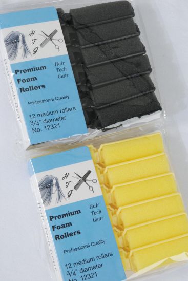 Foam Rollers 12 ct Medium / 12 Bag = Pack Size-3/4" Dia Wide , Individual OPP Bag & UPC Code , 12 pcs per Bag , 12 Bag = Pack , Choose Black Or Yellow Colors