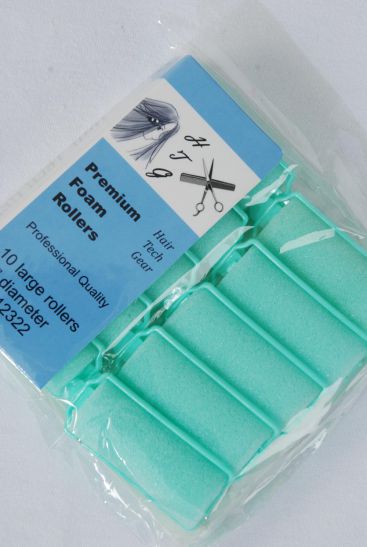 Foam Rollers 10 ct Large Mint Green / 12 Bag = Pack Mint Green , 1" Dia Wide , Individual OPP Bag & UPC Code ,  10 pcs per Bag , 12 Bag = Pack