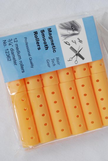 Smooth Magnetic Rollers 12 ct Medium Orange / 12 Bag = Pack  Orange , Medium 3 / 4" Dia Wide , Individual OPP Bag & UPC Code , 12 pcs per Bag , 12 Bag = Pack 