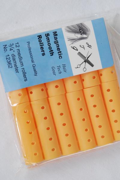 Smooth Magnetic Rollers 12 ct Medium Orange / 12 Bag = Pack  Orange , Medium 3 / 4" Dia Wide , Individual OPP Bag & UPC Code , 12 pcs per Bag , 12 Bag = Pack 