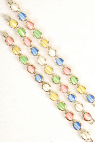 Bracelet Cateye Oval Pastel / 12 pcs = Dozen Pastel , Size - 7" Long , Display Card & OPP Bag & UPC Code          
