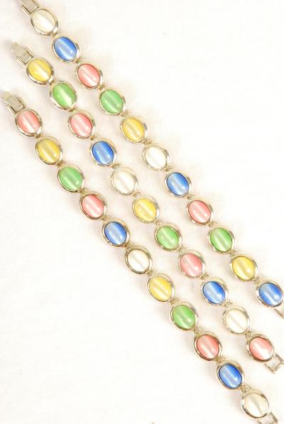 Bracelet Cateye Oval Pastel / 12 pcs = Dozen Pastel , Size - 7" Long , Display Card & OPP Bag & UPC Code          