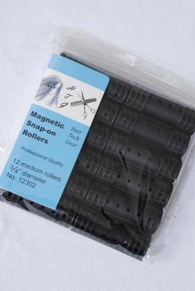 Magnetic Snap On Rollers 12 ct Medium / 12 Bag = Pack  Size - 3/4" Dia Wide , Individual OPP Bag & UPC Code , Choose Colours , 12 pcs per Bag , 12 Bag = Pack 