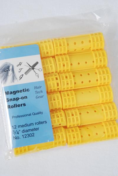 Magnetic Snap On Rollers 12 ct Medium / 12 Bag = Pack  Size - 3/4" Dia Wide , Individual OPP Bag & UPC Code , Choose Colours , 12 pcs per Bag , 12 Bag = Pack 