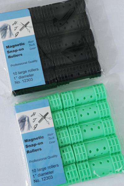 Magnetic Snap On Rollers 10 ct Large / 12 PK = Dozen  Size - 1" Dia Wide , Choose Colours , Individual OPP Bag & UPC Code , 10 pcs per Bag , 12 Bag = Pack 