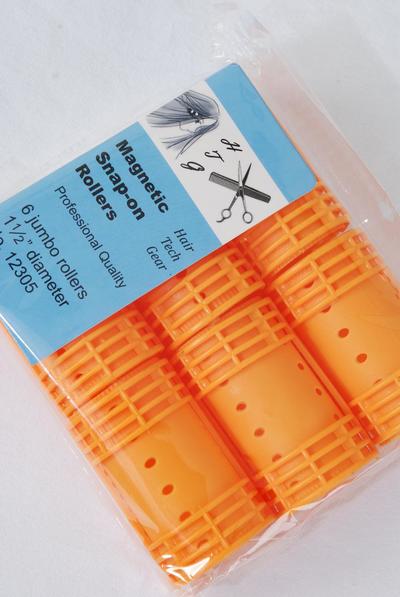 Magnetic Snap On Rollers 6 ct Jumbo / 12 Bag = Pack  Size - 1 1/2" Dia Wide , Individual OPP Bag & UPC Code , Choose Colours , 6 pcs per Bag , 12 Bag = Pack 