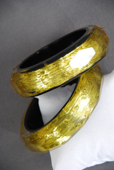 Bracelet Bangle Poly Gold Metallic Diamond Cut / PC Gold , Size - 1" x 2.75" Dia Wide , W Opp Bag
