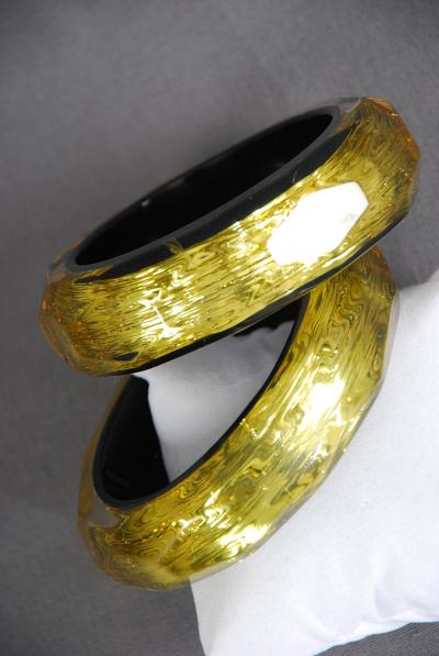 Bracelet Bangle Poly Gold Metallic Diamond Cut / PC Gold , Size - 1" x 2.75" Dia Wide , W Opp Bag