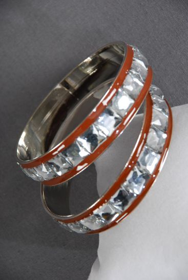 Bracelet Bangle Enamel Acrylic Stones Mix Brown / 12 pcs = Dozen Brown , Size - 2.75" x 0.75" Dia Wide , w OPP Bag