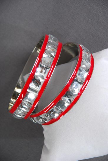 Bracelet Bangle Enamel Acrylic Stones Mix Red / 12 pcs = Dozen  Red , Size - 2.75" x 0.75" Dia Wide , w OPP Bag