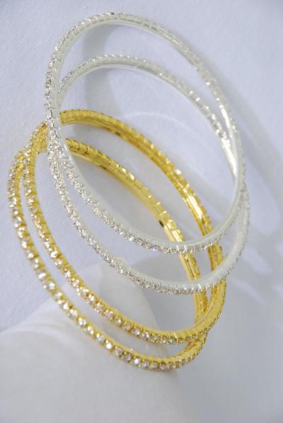 Bracelet Bangle Clear Rhinestone all Around / 12 pcs = Dozen Size - 2.75" Dia Wide , Opp Bag & UPC Code , Choose Gold Or Silver Finishes