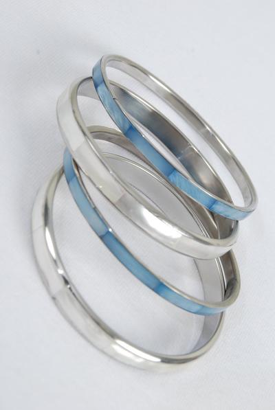 Bracelet Bangle Stack-able Blue Mother Of Pearl / 12 pcs = Dozen Color Blue , Mother Of Pearl , W OPP bag 