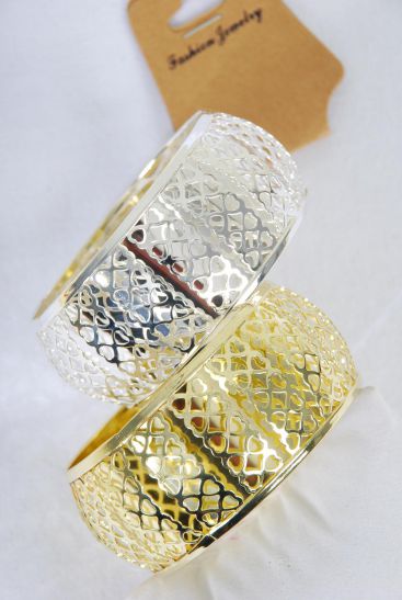 Bracelet Bangle Metal Heart Gold Silver Mix / 12 pcs = Dozen Size - 2.75"  X 1.25" Wide , 6 Gold , 6 Silver Mix , Hang tag & OPP bag & UPC Code 