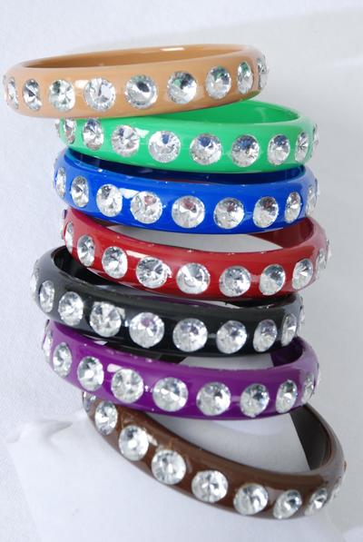 Bracelet Bangle Acrylic Clear Stone All Around / 12 pcs = Dozen  Size - 3" x 0.5" Dia Wide , Choose Colours , Hang tag & OPP Bag & UPC Code