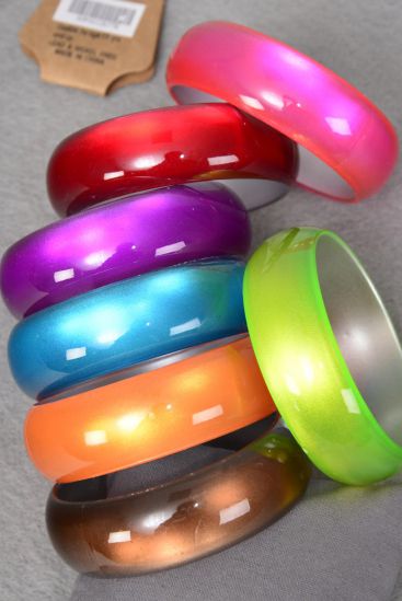 Bracelet Bangle Acrylic Cat-eye Multi / 12 pcs = Dozen Multi , Size - 2.75" x 1" Dia Wide , 2 Red , 2 Pink , 2 Blue , 2 Brown , 2 Purple , 1 Orange , 1 Lime Color Asst , Hang Tag & Opp bag & UPC Code