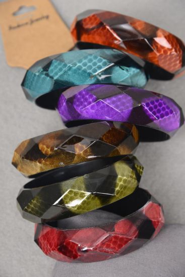 Bracelet Bangle Acrylic Animal Pattern Diamond Cut Multi / 12 pcs = Dozen Multi , Size - 2.75" x 1" Wide , 2 of each Color Asst , Hang Tag & OPP Bag & UPC Code