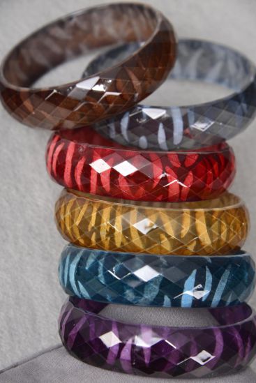 Bracelet Bangle Acrylic Diamond Cut Animal Print Multi / 12 pcs = Dozen  Multi , Size - 2.75" x 1" Wide , 2 Black , 2 Red , 2 Brown , 1 Camel , 1 Blue , 2 Purple Color Asst , Hang Tag & OPP Bag & UPC Code