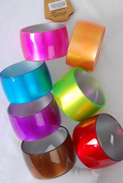 Bracelet Bangle Wide Acrylic Cat-eye Multi / 12 pcs = Dozen Size - 2.75" x 1.75" Dia Wide , 2 Red , 2 Blue , 2 Brown , 2 Purple , 2 Fuchsia ,1 Orange , 1 Lime Color Asst . Hang Tag & OPP bag & UPC Code