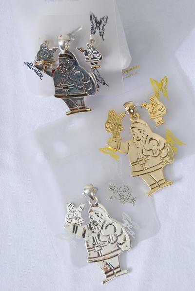 Christmas Pendant Earrings Sets Santa Post / Sets  Santa Pendant Size - 2.5" x 1.5" Wide , Earrings - 1" x 0.5" Wide , Display Card & Opp Bag , ChooseColors