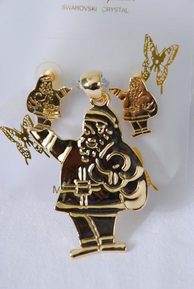 Christmas Pendant Earrings Sets Santa Post / Sets  Santa Pendant Size - 2.5" x 1.5" Wide , Earrings - 1" x 0.5" Wide , Display Card & Opp Bag , ChooseColors