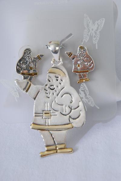 Christmas Pendant Earrings Sets Santa Post / Sets  Santa Pendant Size - 2.5" x 1.5" Wide , Earrings - 1" x 0.5" Wide , Display Card & Opp Bag , ChooseColors