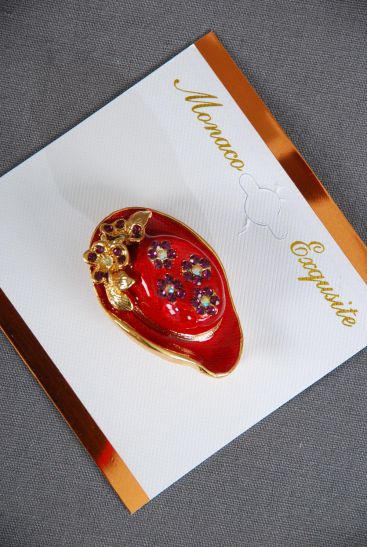 Brooch  Red Hat Enamel Rhinestones / 12 pcs = Dozen Size - 1.75" x 1.05" Wide , Display Card & OPP bag