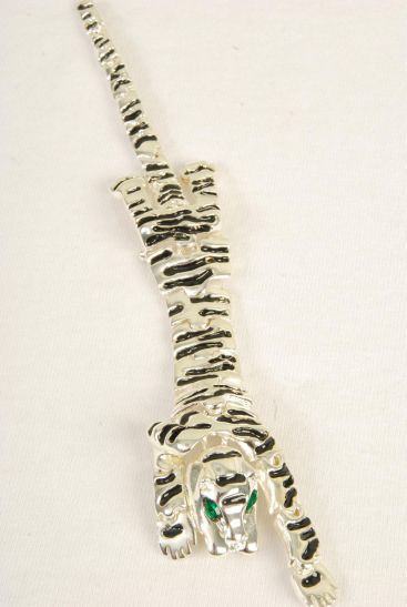 Brooch Tiger Shoulder Pin Silver / 12 pcs = Dozen Silver , Size - 7" x 1.5" Wide , Display Card & OPP bag & UPC Code