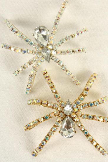 Brooch Spider Rhinestones Clear Gold/PC **Clear Gold** Size 2.5"x 2.25" Wide,Come Gift Box W UPC Code
