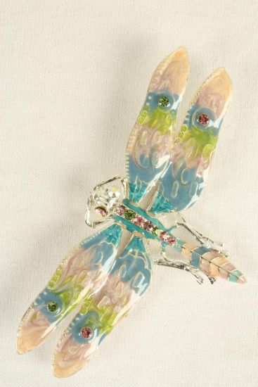 Brooch Enamel Dragonfly Rhinestones Pastel / 12 pcs = Dozen Pastel , Size - 3.5'' x 2'' Wide , Gift Box & UPC Code
