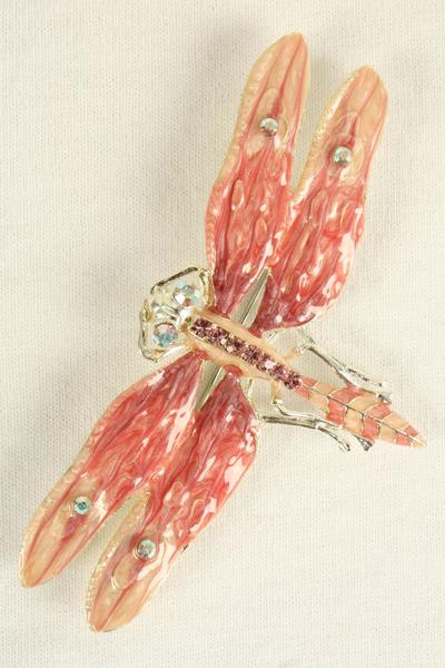Brooch Enamel Dragonfly Rhinestones / 12 pcs = Dozen Size - 3.5'' x 2'' Wide , Opp Bag & UPC Code , Choose Colors