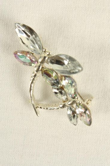 Brooch Dragonfly's Glass Crystal Clear / PC Clear , Size - 1.75" x 1" Wide , Display Card & OPP Bag