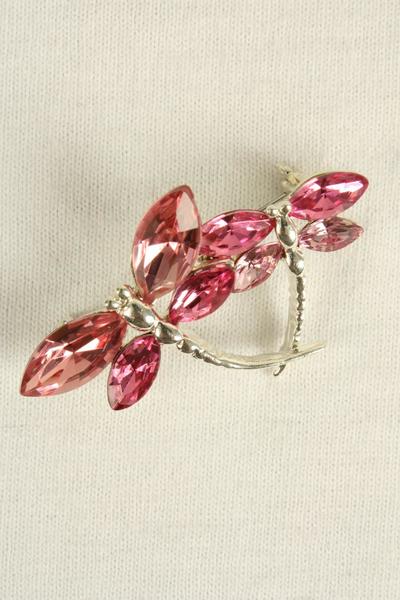 Brooch Dragonfly's Glass Crystal / PC Size - 1.75" x 1" Wide , Display Card & OPP Bag , Choose Colours