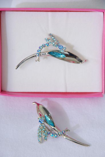 Brooch Dragonfly Rhinestones Blue / 12 pcs = Dozen Blue , Size - 2.5" x 1" Wide , Gift Box & UPC code