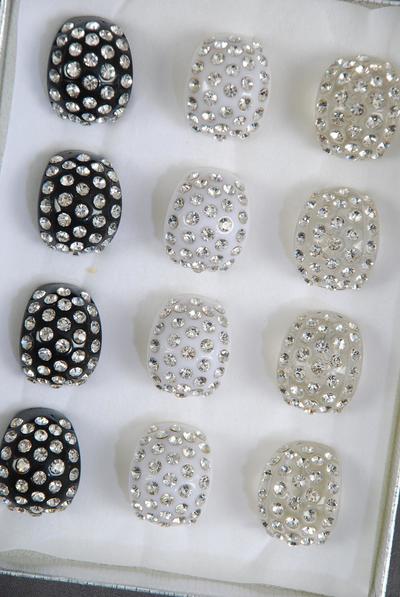 Rings Acrylic Dome Rhinestones / 12 pcs = Dozen Size - 7  8  9 pr Size Mix , Velvet Ring Display Box & OPP Bag & UPC Code , Choose Colors