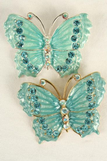 Brooch Butterfly Enamel Silver Blue / PC  Silver Blue , Size - 2" x 1.5" Wide , Gift Box w OPP Bag , Choose Colors