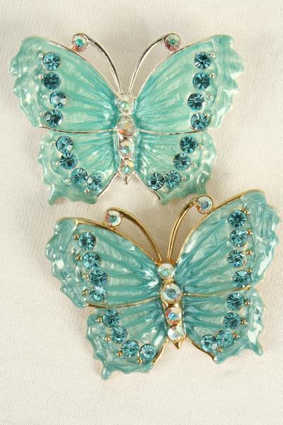 Brooch Butterfly Enamel Silver Blue / PC  Silver Blue , Size - 2" x 1.5" Wide , Gift Box w OPP Bag , Choose Colors