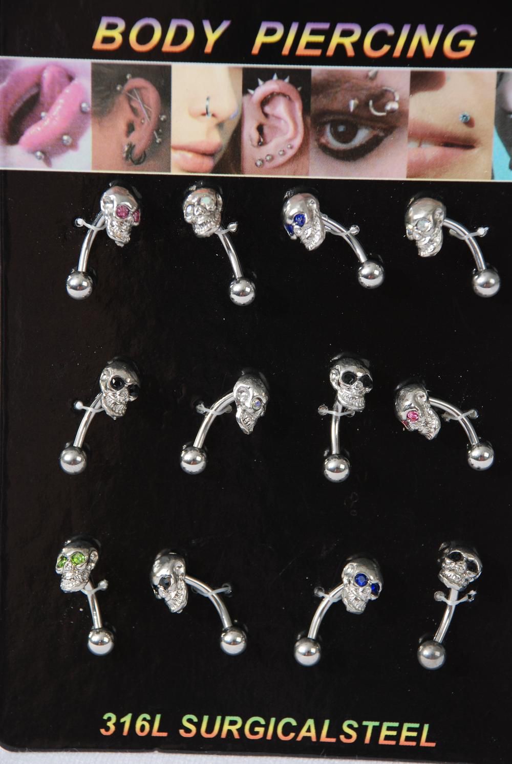 Body Piercing 316L Surgical Steel Skull Face/DZ **Surgical Steel** Individual Opp Bag & UPC Code