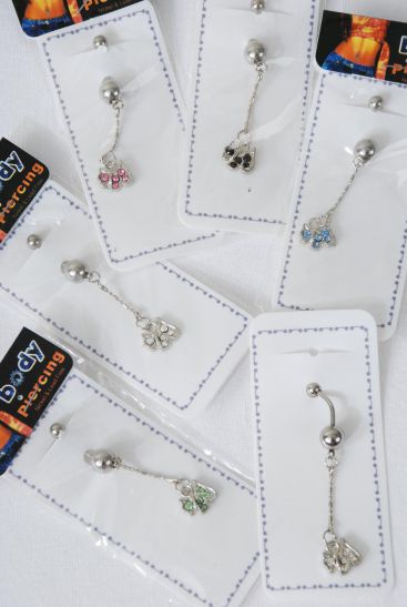 Body Piercing For Belly Scotty Dog Charm / 12 pcs = Dozen  316 Surgical Steel , 2 of each Color Asst , Display Card & Opp bag