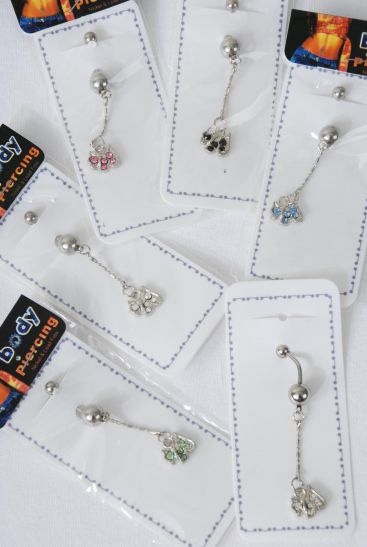 Body Piercing For Belly Cute Poppy Charm / 12 pcs = Dozen 316 Surgical Steel , 2 of each Color Asst , Display Card & Opp bag