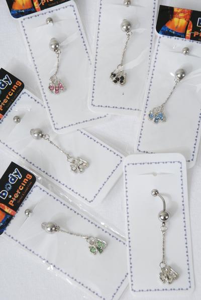 Body Piercing For Belly Cute Poppy Charm / 12 pcs = Dozen 316 Surgical Steel , 2 of each Color Asst , Display Card & Opp bag