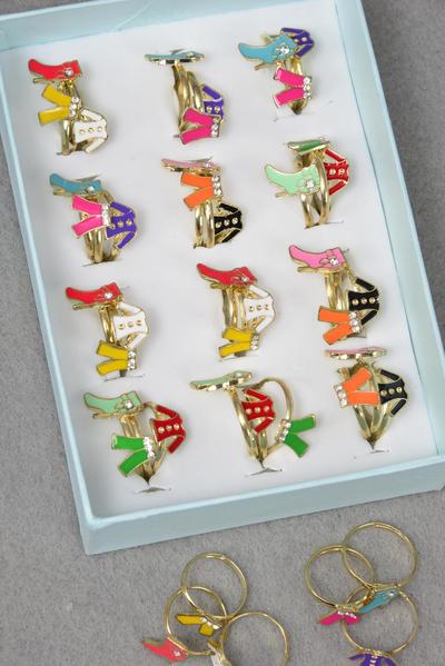 Rings 36 pcs Enamel Clothes Booth Mix / 36 pcs Rings = Display Adjustable , Pr Color Mix , 1 Dz Velvet Display Window Box & OPP bag & UPC Code