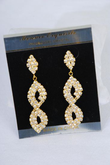 Earrings Rhinestone Dangle Gold Post / PC Gold , Post , Size - 2.5" x 0.75" Wide , Velvet Earring Card & OPP Bag & UPC Code