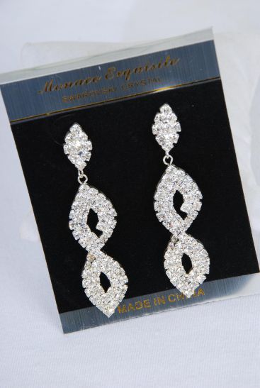 Earrings Boutique Silver Rhinestone Dangle /PC Post ,Size-2.75"x 0.75" Wide ,Velvet Earring Card & OPP Bag & UPC Code