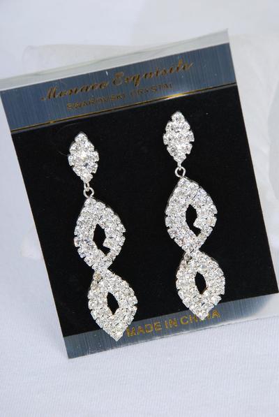 Earrings Boutique Rhinestone Dangle /PC Post ,Size- 2.75"x 0.75" Wide ,Earring Card & OPP Bag & UPC Code ,Choose Gold or Silver Finishes