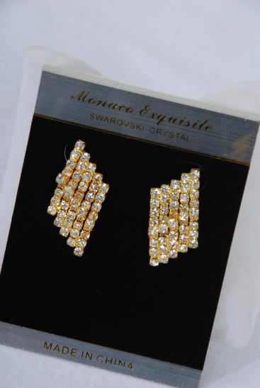 Earrings Diamond Shape Rhinestone Gold Post / PC Gold ,  Pos t, Size -1.5" x 0.75" Wide , Velvet Earring Card & OPP bag & UPC Code